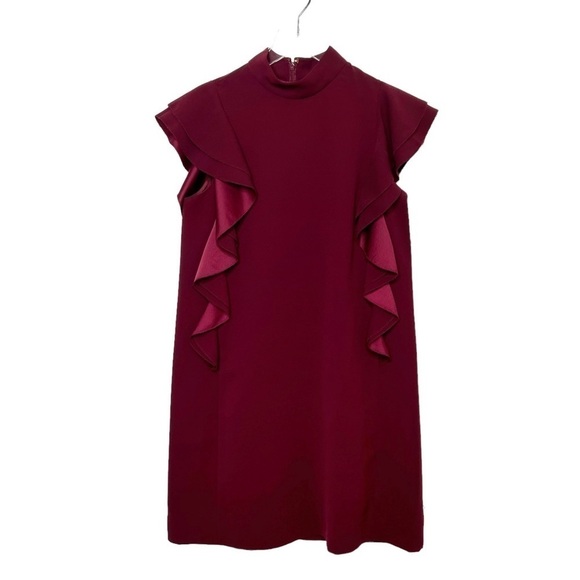 Kate Spade Burgundy Red Ruffle Cap Sleeve Women’s Shift Dress Sz 4 - Picture 2 of 12